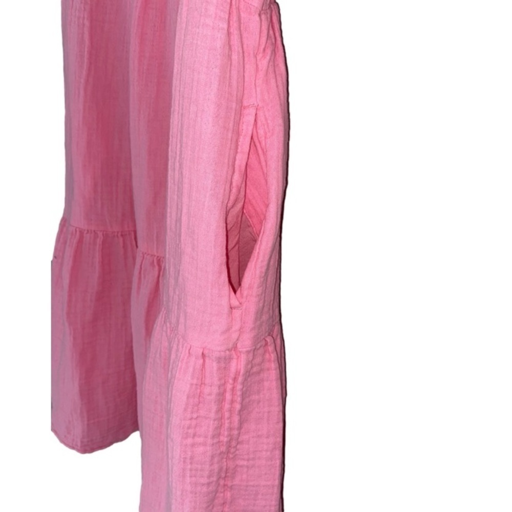 GAP Mini Dress Crinkle Gauze Puff Short Sleeve Tiered Pink Women Size S - Picture 6 of 12